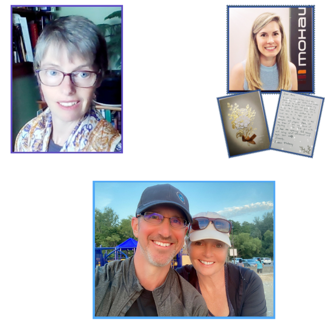 "Photos from top left to bottom: Mary Anne Peters, Rebecca Maloney and two sympathy card images, Stephen and Tracy Crewson."