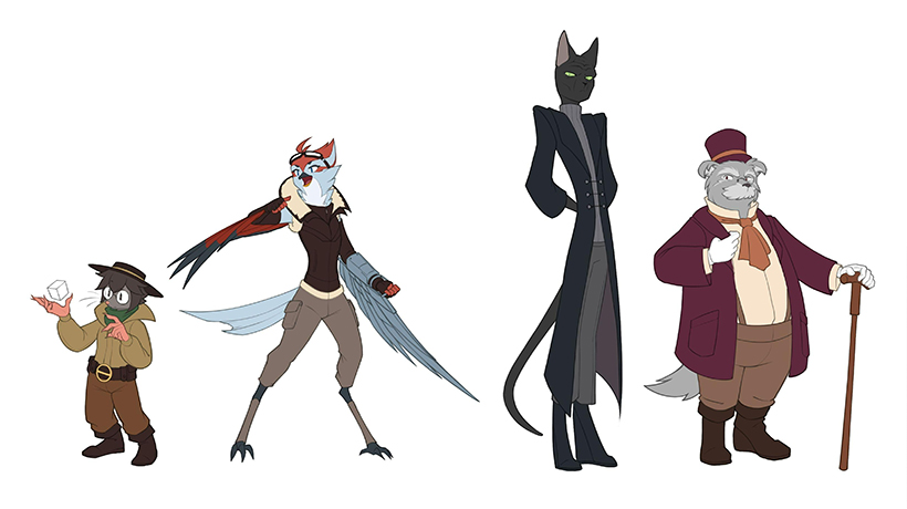 four character designs by Solis Justine