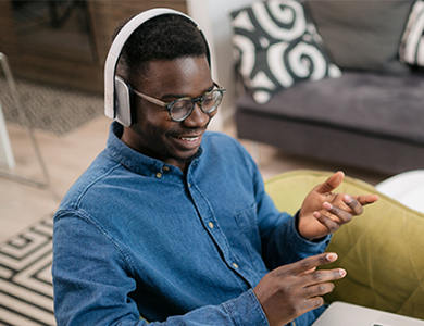 person chatting with headset