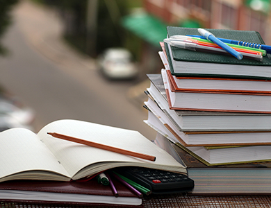 books stacked on the table