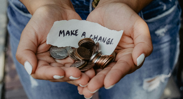 hand full of change