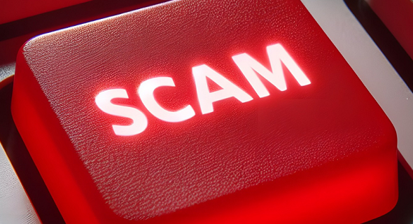 red coputer button label SCAM