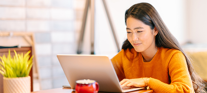 Student on computer at home