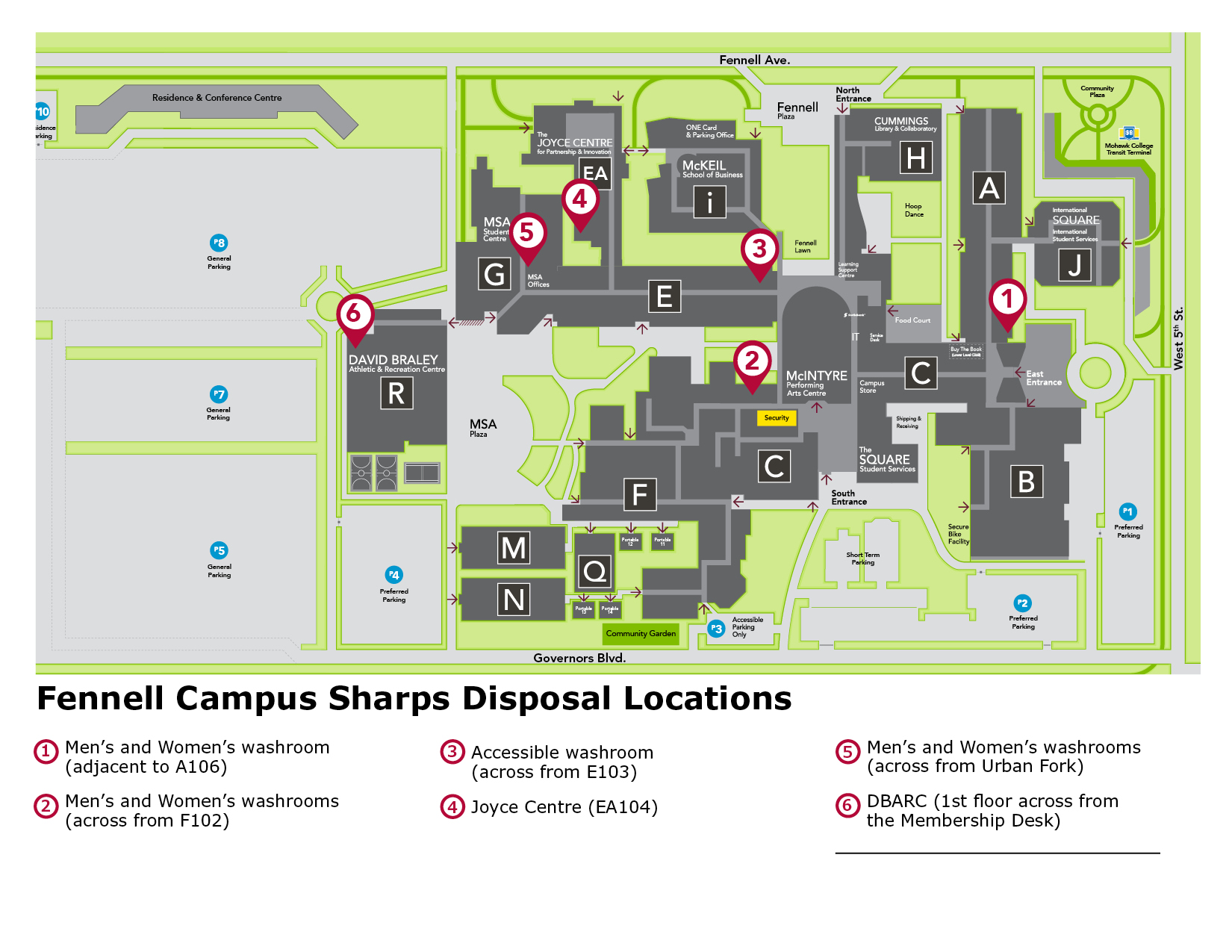 Fennel campus sharps disposal location map Mohawk college