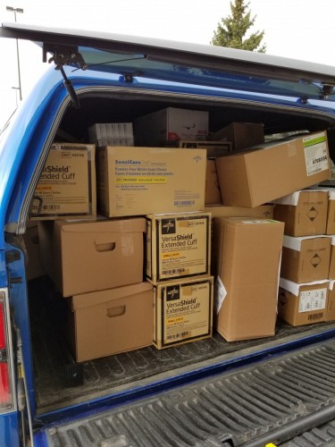 A truck full of medical equipment donated by Mohawk College