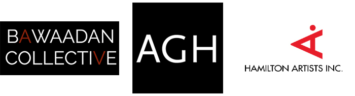 logos: bawaadan collective, art gallery of hamilton, hamilton artists inc
