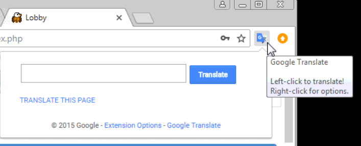 screen shot of google translate window