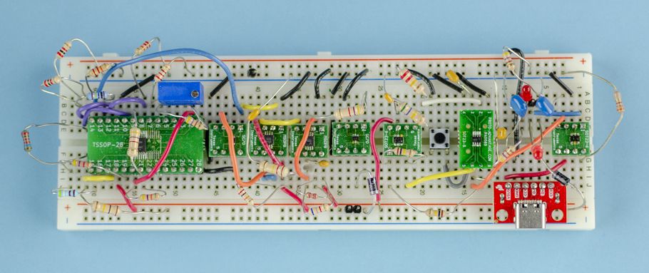 Breadboard with circuit connections
