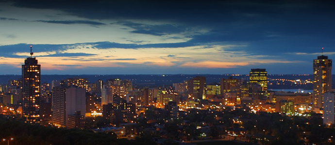 Picture of downtown Hamilton at night