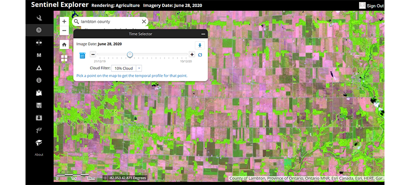 Screenshot of the Sentinel Satellite Imagery Explorer 