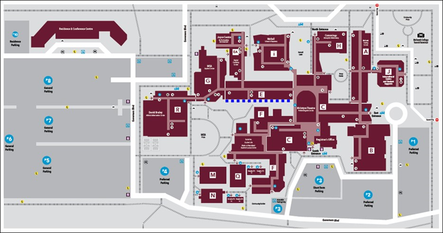 Fennell Campus: Blue dotted line denotes the area of work (E-Wing South Elevation)