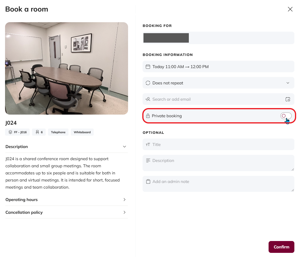 Sample - Book a Room - Private Booking