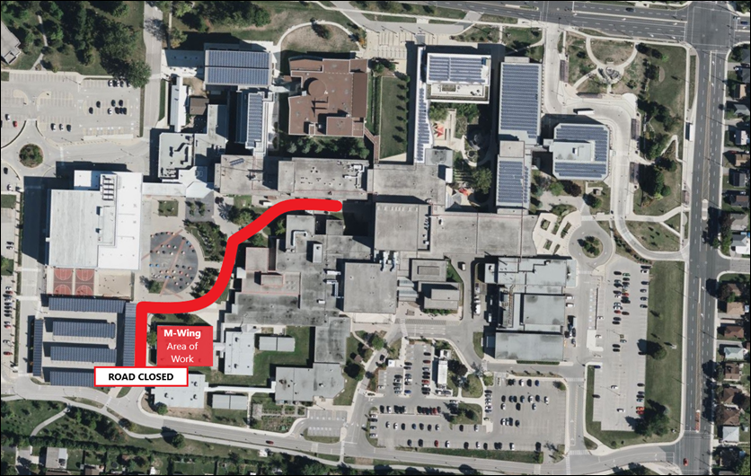 Figure 1: Fennell Campus - Road Closure - Governor's Blvd to E-Wing Maintenance Road