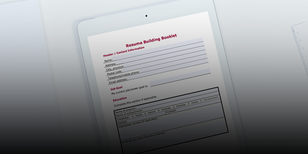 Resume Building Booklet displaying on a tablet