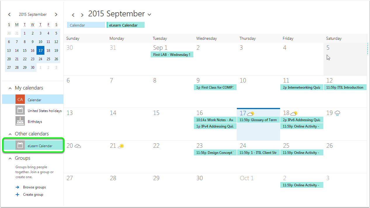 Add an eLearn Calendar in Office 365 | Mohawk College