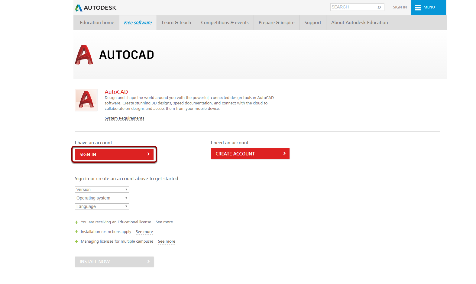 sign in form for autocad