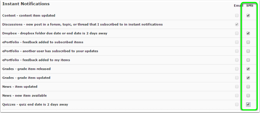 Step seven Click on the Notifications you want to recieve
