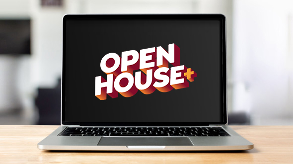Laptop image with Open House+ logo