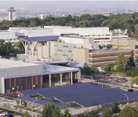 Exterior of Mohawk College's Fennell Campus from a distance