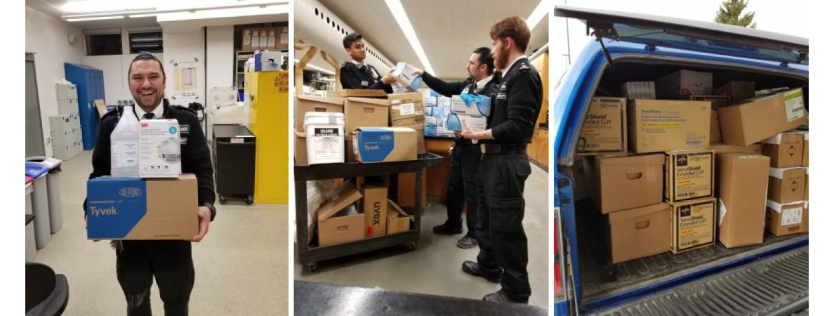 Collage of boxes of medical supplies being delivered