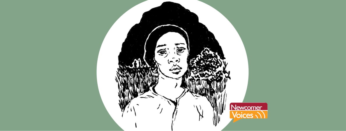 Black and white illustration of Harriet Tubman