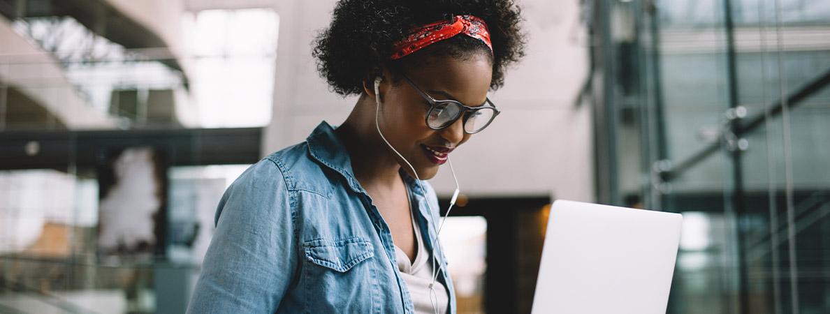 Student working on a laptop