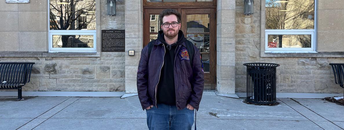 Frankie standing in front of Queen's Engineering building.