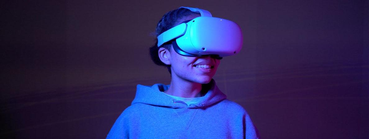 Student wearing a VR headset
