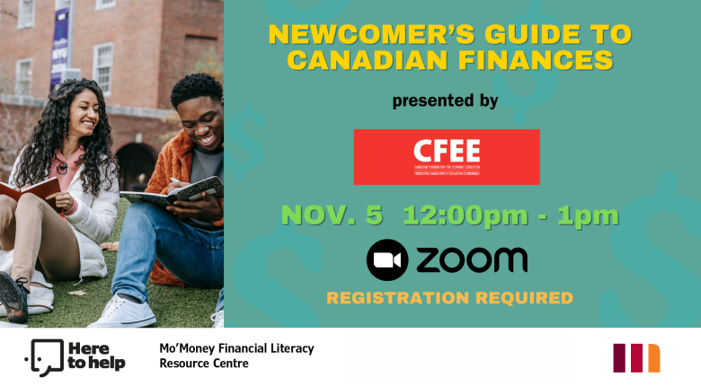 poster for event. students smilling and studying.