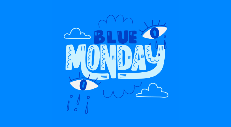 Two eyes with raindrops falling from them in a cloud.