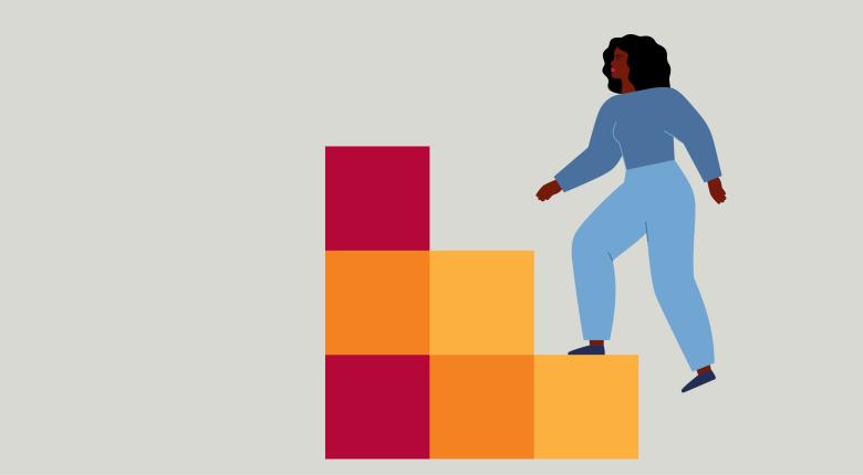 An illustration of a person climbing up stairs.