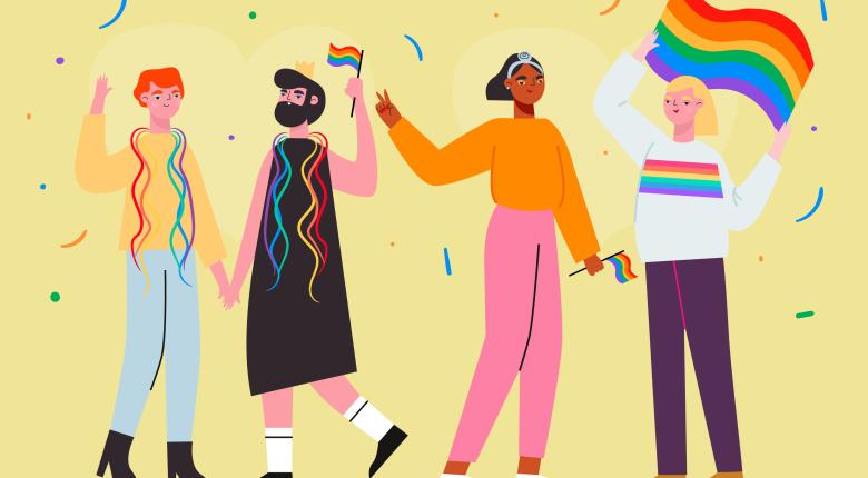 A group of 4 diverse individuals celebrating pride