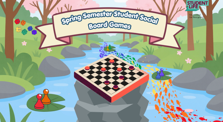 chess board and pieces in a river, fish and board game pieces in pride colours