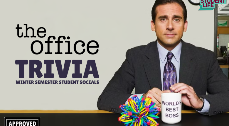 character Michael Scott from the show The Office sitting at a desk with a mug and toy