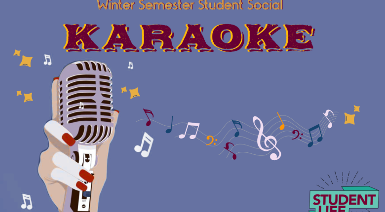 hand holding a microphone, music notes