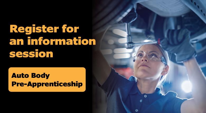 Auody body preapprenticeship information session with techician working under a car
