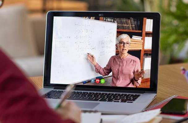 studying with video online lesson at home