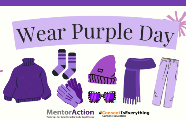 Wear Purple Day with pieces of clothing in purple such as jumper, socks, gloves, sunglasses, head warmer, scarf and a pair of pants