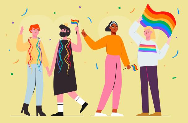 A group of 4 diverse individuals celebrating pride