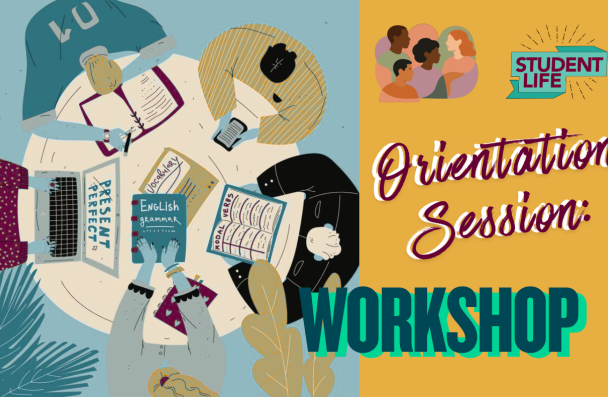 students sitting around a table with laptop, books, and papers