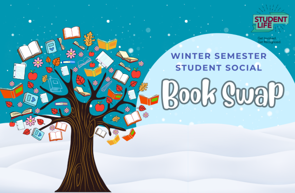 a tree growing books and apples