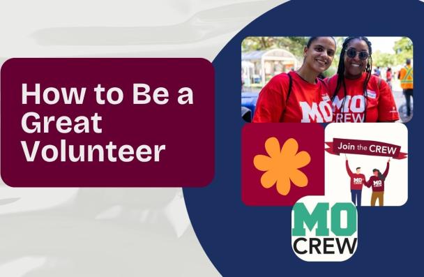 A picture of two student volunteers with the text, 'How to be a great volunteer'