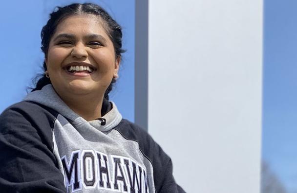 Photo of Mohawk co-op student Gagan outside Fennell Campus