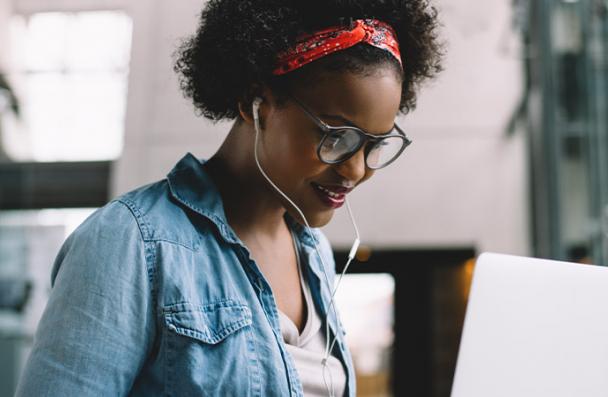 Student working on a laptop