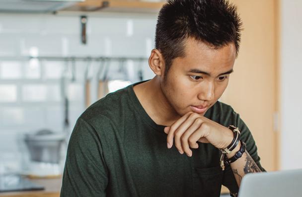 Student working on a laptop