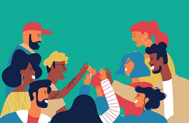 Students giving each other high fives