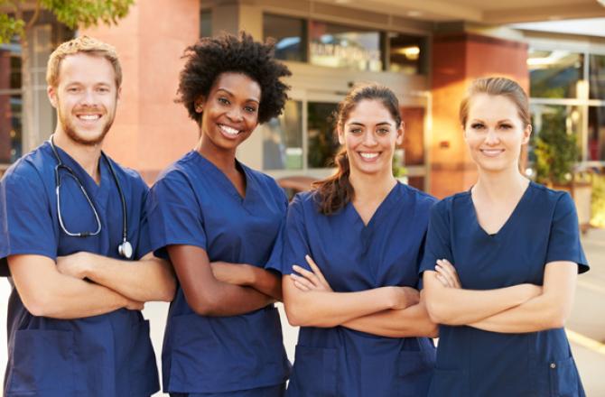 A diverse group of nursing students.
