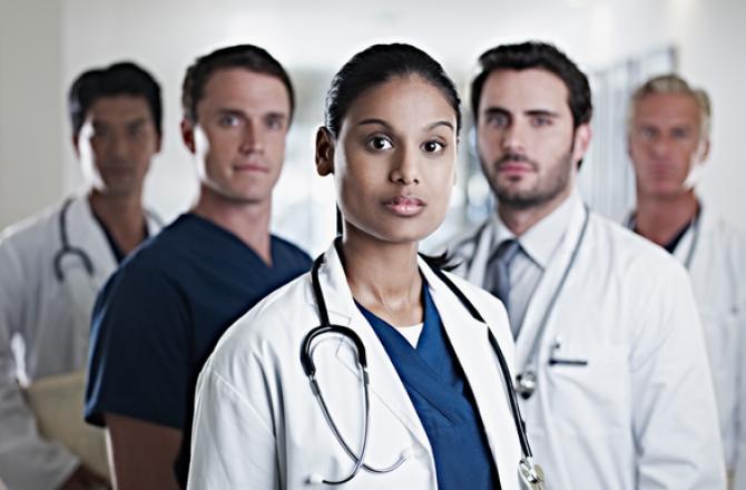A diverse group of medical professionals.
