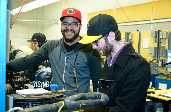 Heating, Refrigeration and Air Conditioning students in the shop