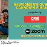 poster for event. students smilling and studying.